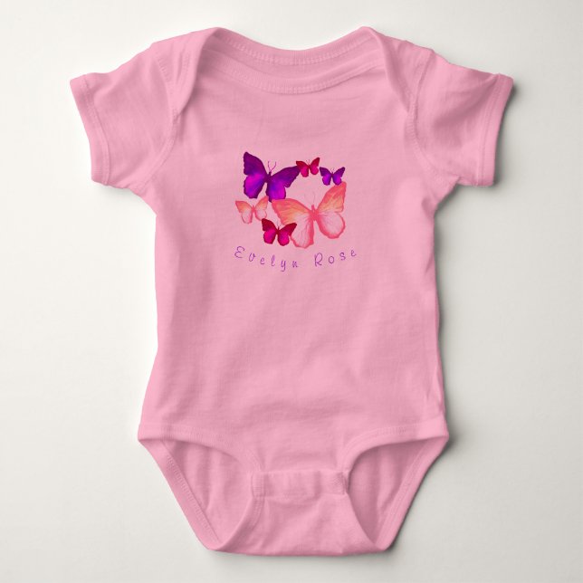 Rosa farbige Schmetterlinge Baby Bodysuit Baby Strampler (Vorderseite)