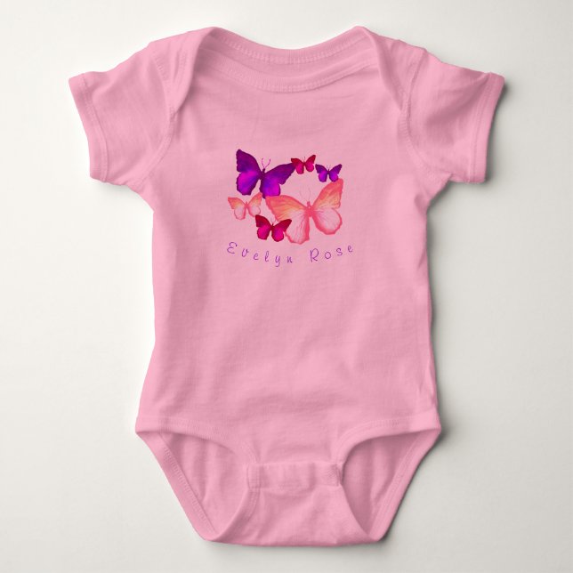 Rosa farbige Schmetterlinge Baby Bodysuit Strampler (Vorderseite)