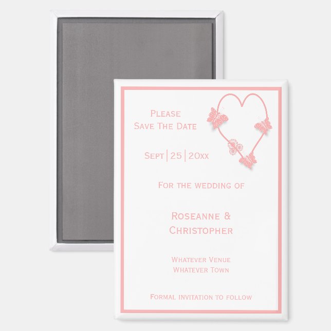 Rosa farbige Schmetterlinge Herz-Design Hochzeit Magnet (Vorderseite/Rückseite)
