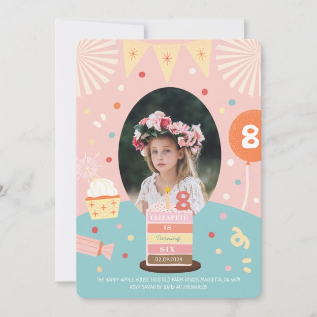 Rosa farbiger Kuchen Sparkle PrincessFoto Geburtst Einladung (Vorderseite)