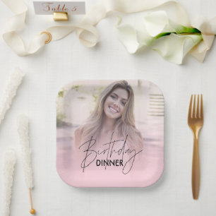 Rosa Farbverlauf-Foto-Geburtstags-Dinner Pappteller