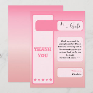 Rosa Farbverlauf Süße Augen Text Baby Shower Dankeskarte