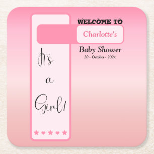 Rosa Farbverlauf Süße Augen Text Baby Shower Rechteckiger Pappuntersetzer