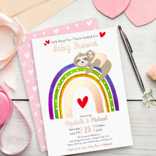 Rosa Faultier Regenbogen Mädchen Baby Shower Echt Folieneinladung
