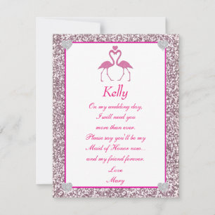 Rosa Faux Glitter Flamingo Liebe Ehrenjungfer Kart Einladung