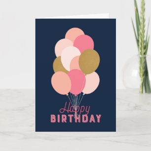 Rosa Faux-Gold-Luftballons Blau Alles Gute zum Geb Karte