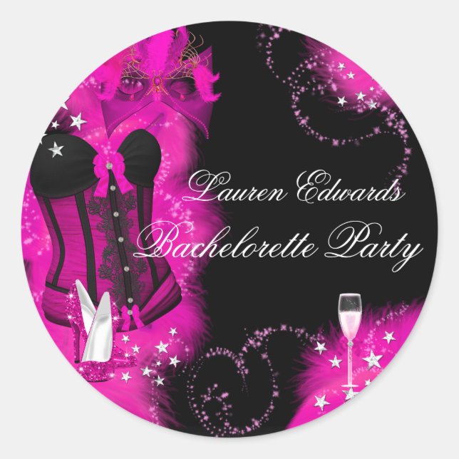 Rosa Federkorsett Junggeselinnen-Abschied Sticker (Vorderseite)