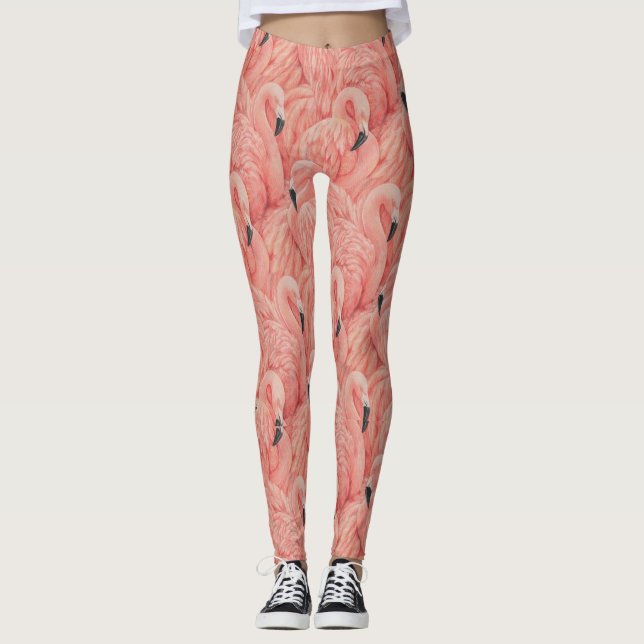 Rosa Federn Flamingo Leggings Yoga Hose (Vorderseite)