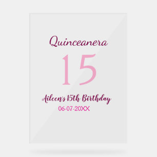 Rosa Fee 15. Geburtstag einfache moderne Quinceane Acrylschild
