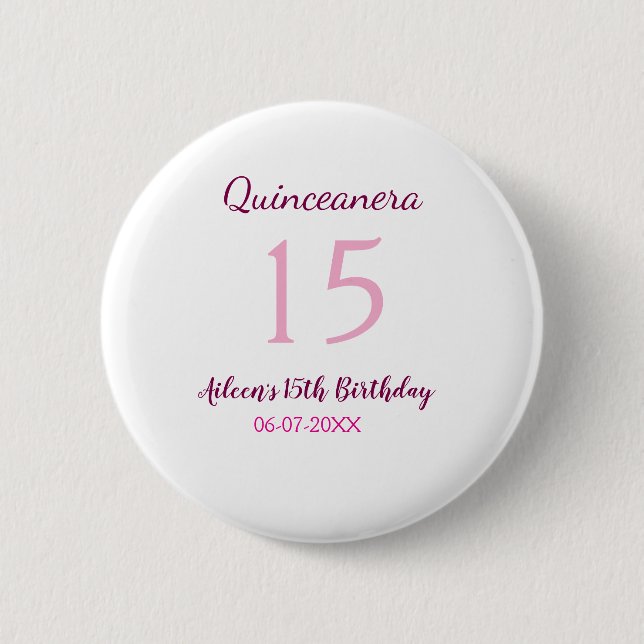 Rosa Fee 15. Geburtstag einfache moderne Quinceane Button (Vorderseite)