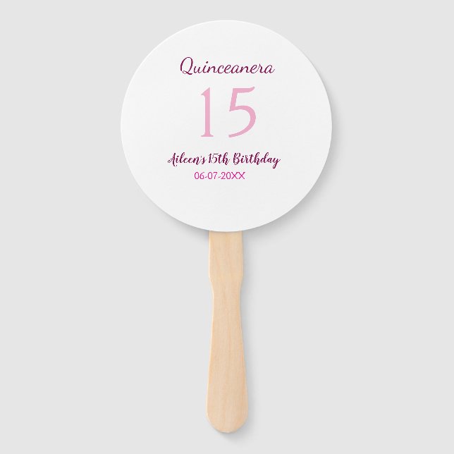 Rosa Fee 15. Geburtstag einfache moderne Quinceane Fächer (Vorderseite)