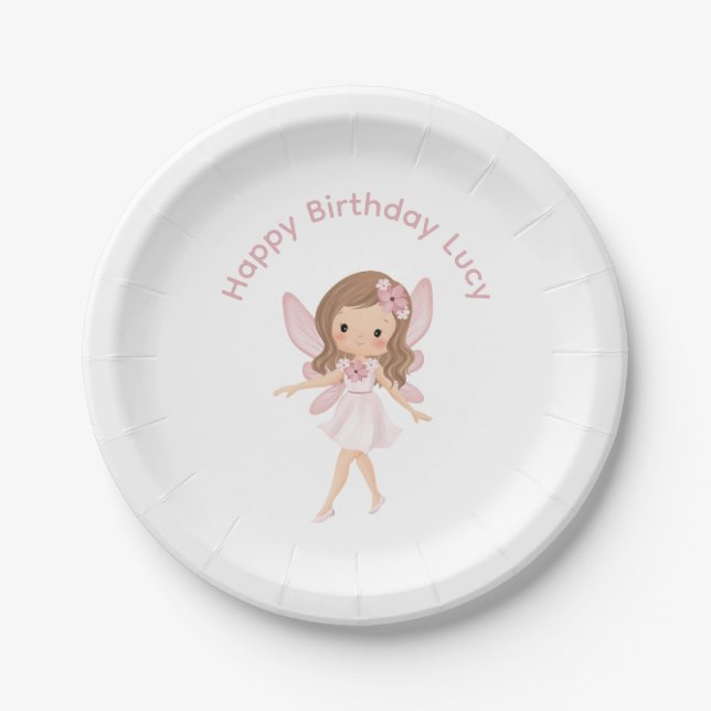Rosa Fee Kinder zum Geburtstag Pappteller (Vorderseite)