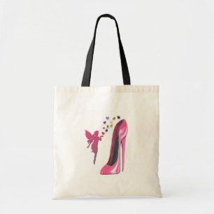 Rosa feenhafte Herzen und Stilett-Schuh-Kunst Tragetasche