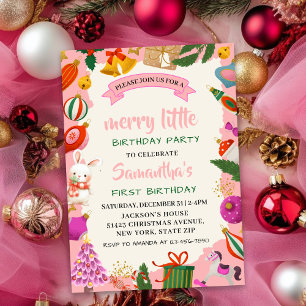 Rosa Feiertag Weihnachten 1. Geburtstag Party Einladung