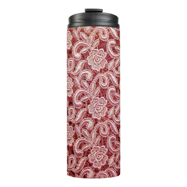 Rosa feine Spitzentextur mit nahtloser schöner Fed Thermosbecher (Vorderseite)