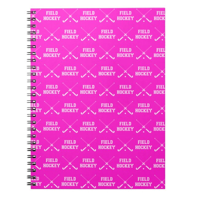 Rosa Feld-Hockey-Notizbuch Notizblock (Vorderseite)