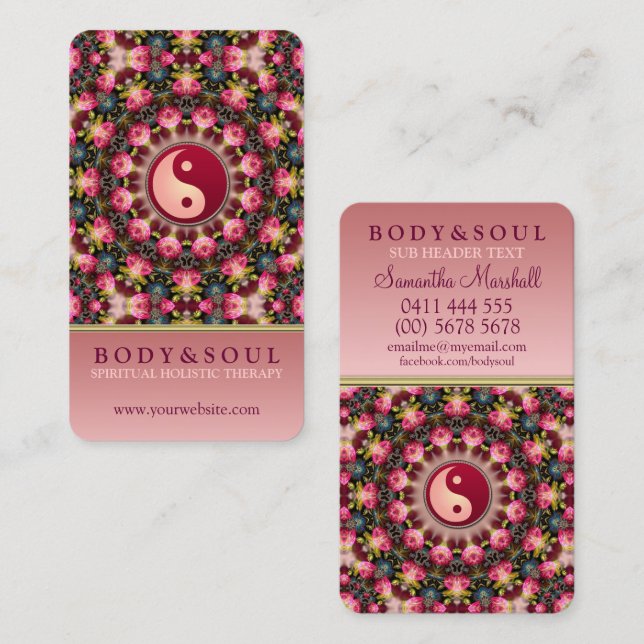 Rosa Feminine Beauty YinYang Holistic Visitenkarte (Vorne/Hinten)