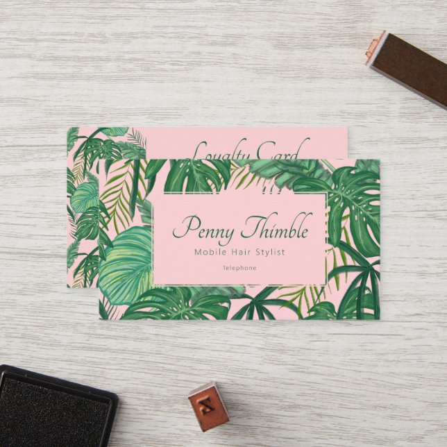 Rosa Feminine Tropical Monstero Treuekarte (Vorderseite/Rückseite Beispiel)