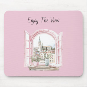 Rosa Fenster Stadtblick Mousepad