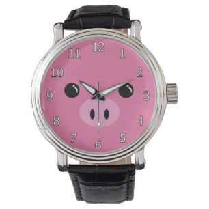 Rosa Ferkel-Tier-Gesichts-Entwurf Armbanduhr
