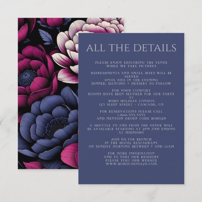 Rosa fett floral begleitkarte (Vorne/Hinten)