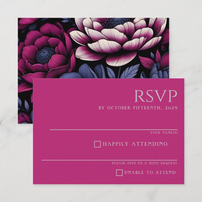 Rosa fett floral RSVP karte (Vorne/Hinten)