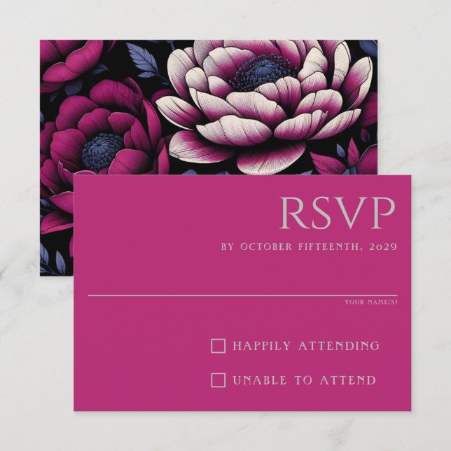 Rosa fett floral RSVP karte (Vorne/Hinten)