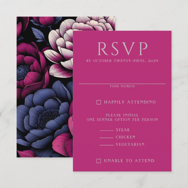 Rosa fett floral RSVP karte (Vorne/Hinten)