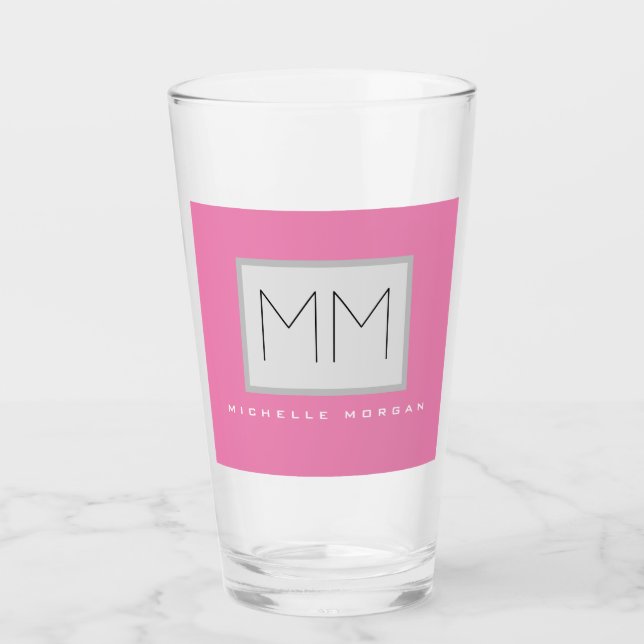 Rosa fett Monogramm Moderne Minimalistische Namens Glas (Vorderseite)
