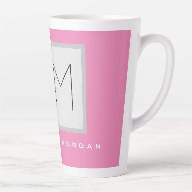 Rosa fett Monogramm Moderne Minimalistische Namens Milchtasse (Rechts)