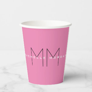 Rosa fett Monogramm Moderne Minimalistische Namens Pappbecher