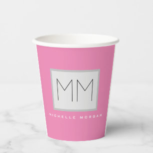 Rosa fett Monogramm Moderne Minimalistische Namens Pappbecher