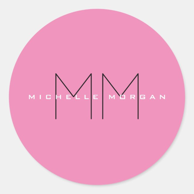 Rosa fett Monogramm Moderne Minimalistische Namens Runder Aufkleber (Vorderseite)