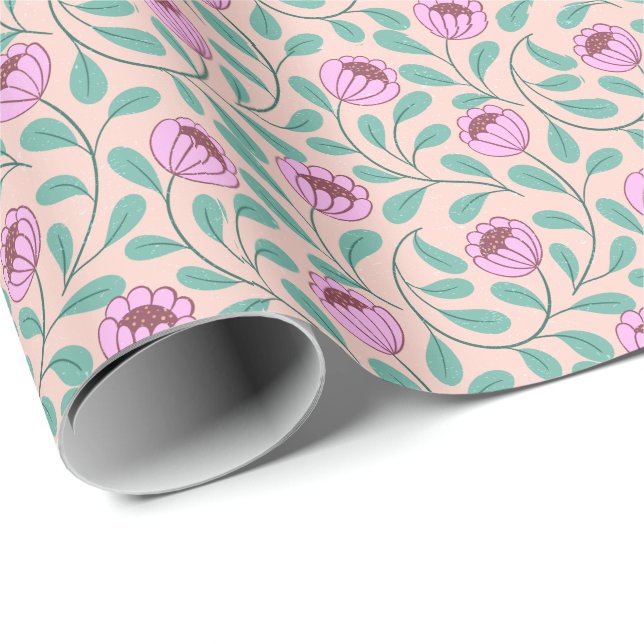 Rosa fette Blumen Geschenkpapier (Rolleneckpunkt)