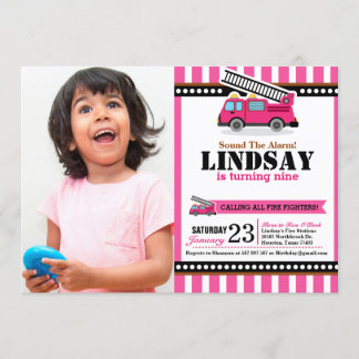 Rosa Feuer Motor Geburtstagsparty Foto Einladung