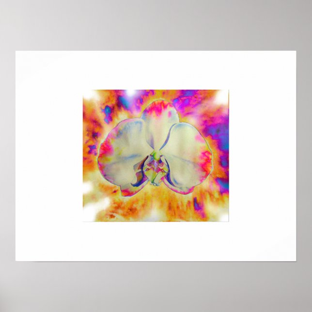 Rosa Feuer Orchid, surrealfarbene Aquarellbilder Poster (Vorne)