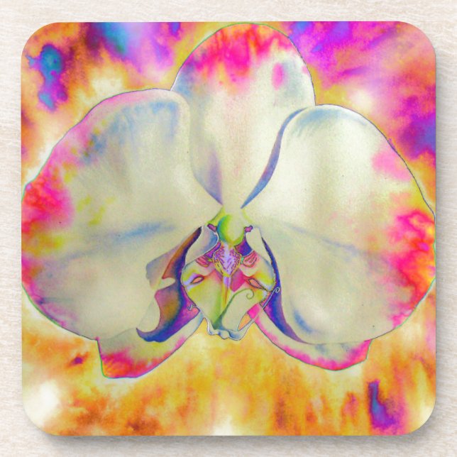 Rosa Feuer Orchid, surrealfarbene Aquarellbilder Untersetzer (Vorderseite)