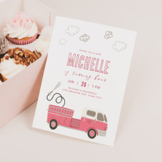 Rosa Feuerwehrfahrzeug Einladung zum Geburtstag