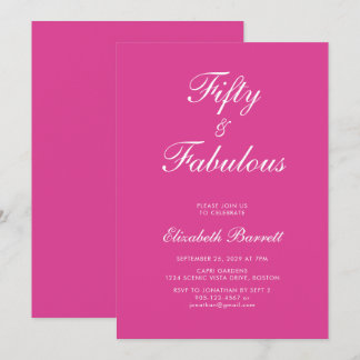Rosa Fifty and Fabulous Schriftzug 50. Geburtstags Einladung