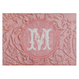 Rosa Filigran Holz Monogramm Glas Schneidbrett Schneidebrett