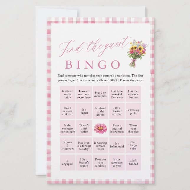 Rosa Finden Sie das Bingo Brautparty Game (Vorderseite)