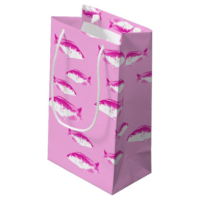 Rosa Fische Kleine Geschenktüte (Rückseite Schrägansicht)