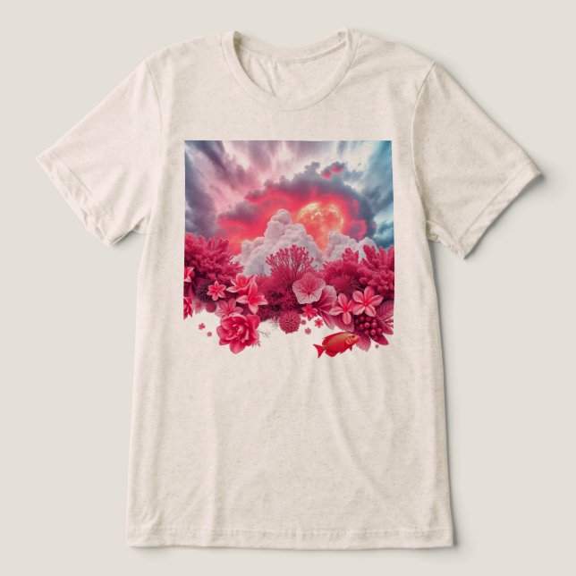 Rosa Fische Tri-Blend Shirt (Design Vorderseite)