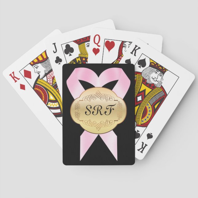 Rosa Flachbandkarten mit eleganten Monogramm-Spiel Spielkarten (Rückseite)