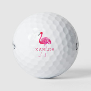 Rosa Flamingo 2 Monogramm Golfball