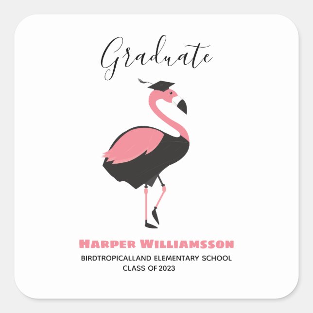 Rosa Flamingo Abschluss Square Sticker (Vorderseite)
