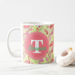 Rosa Flamingo addieren Monogrammstrand-Tasse Kaffeetasse