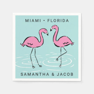Rosa Flamingo addieren Namen und Standort Serviette