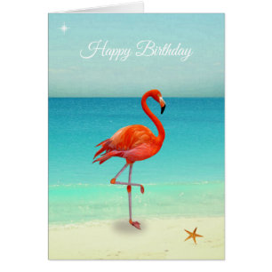Rosa Flamingo am Strand Geburtstagskarte