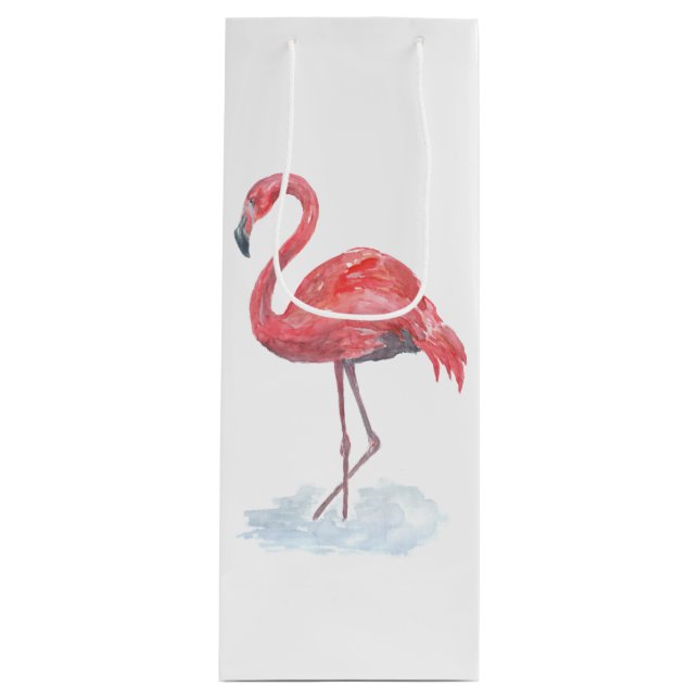 Rosa Flamingo, Aquarell. Geschenktüte Für Weinflaschen (Vorderseite)